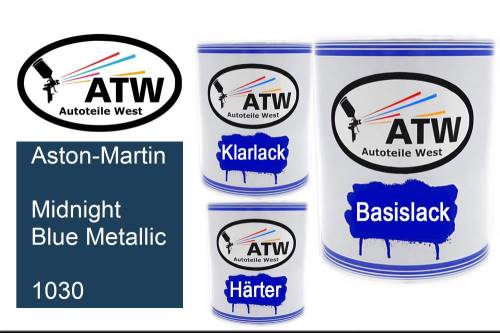 Aston-Martin, Midnight Blue Metallic, 1030: 1L Lackdose + 1L Klarlack + 500ml Härter - Set, von ATW Autoteile West.